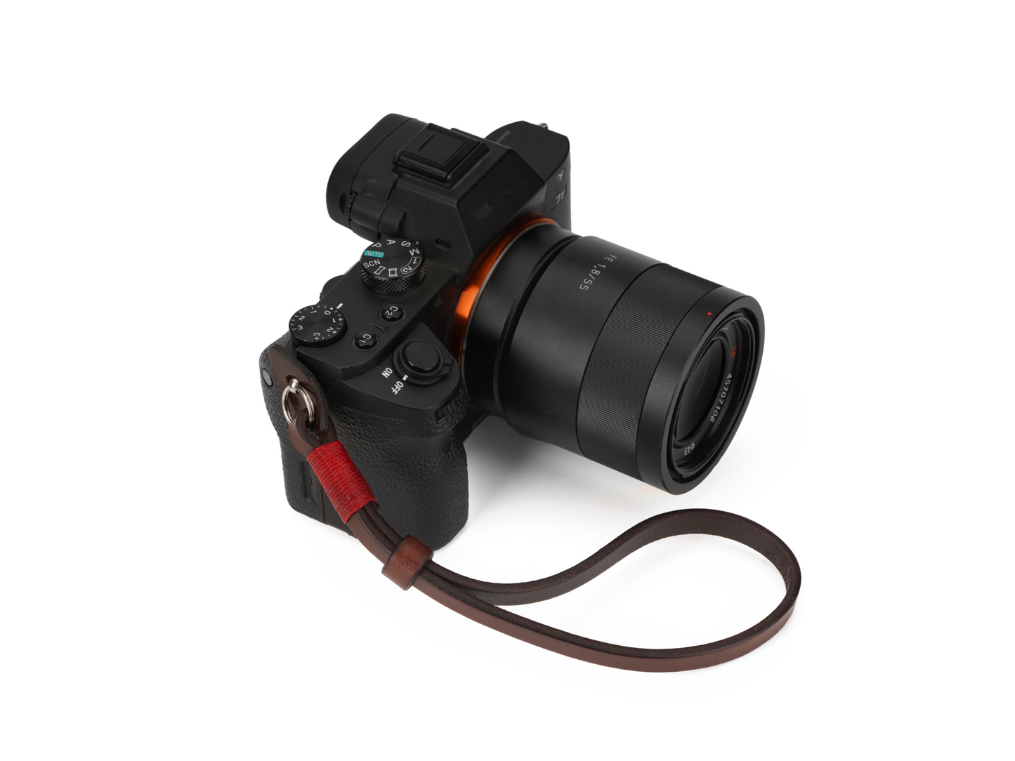 Cowhide Camera Wrist Strap with Red Accent