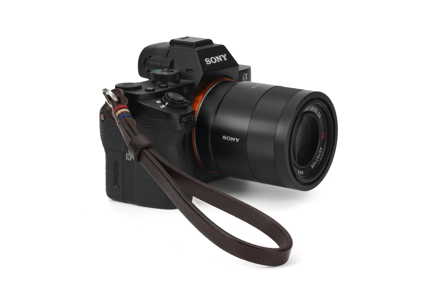 Cowhide Leather Camera Wrist Strap with Colored Thread