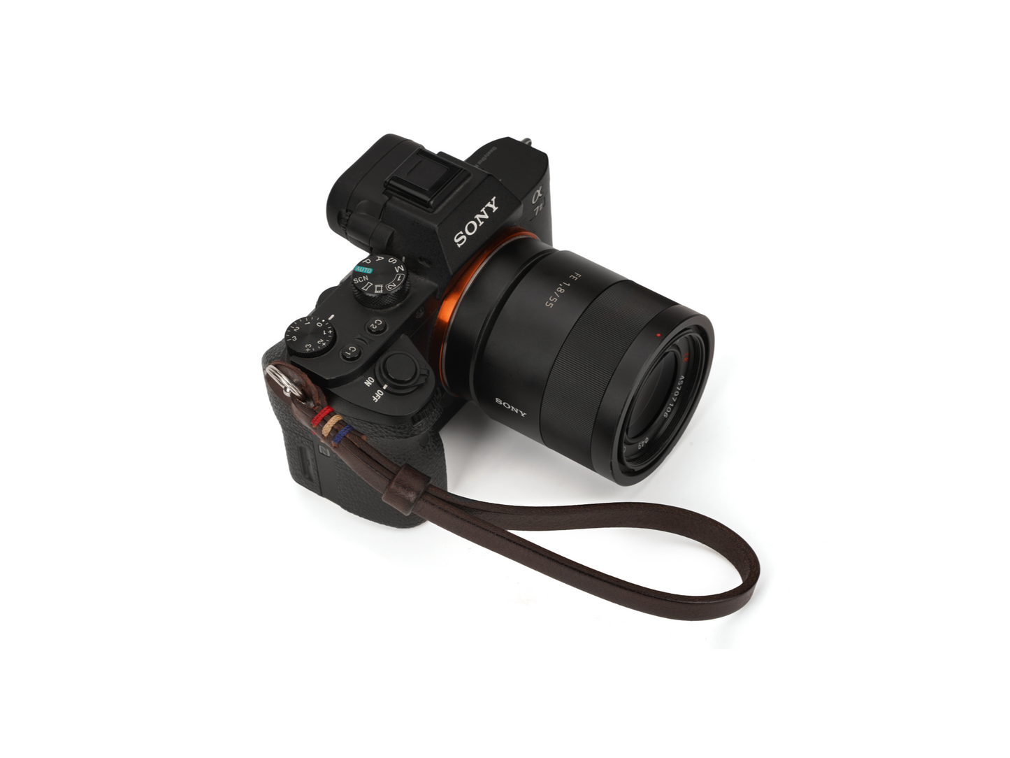 Cowhide Leather Camera Wrist Strap with Colored Thread
