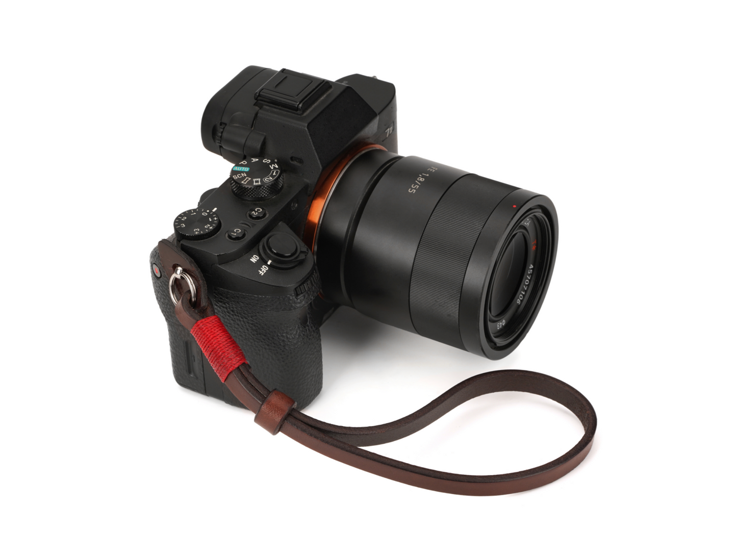 Cowhide Camera Wrist Strap with Red Accent