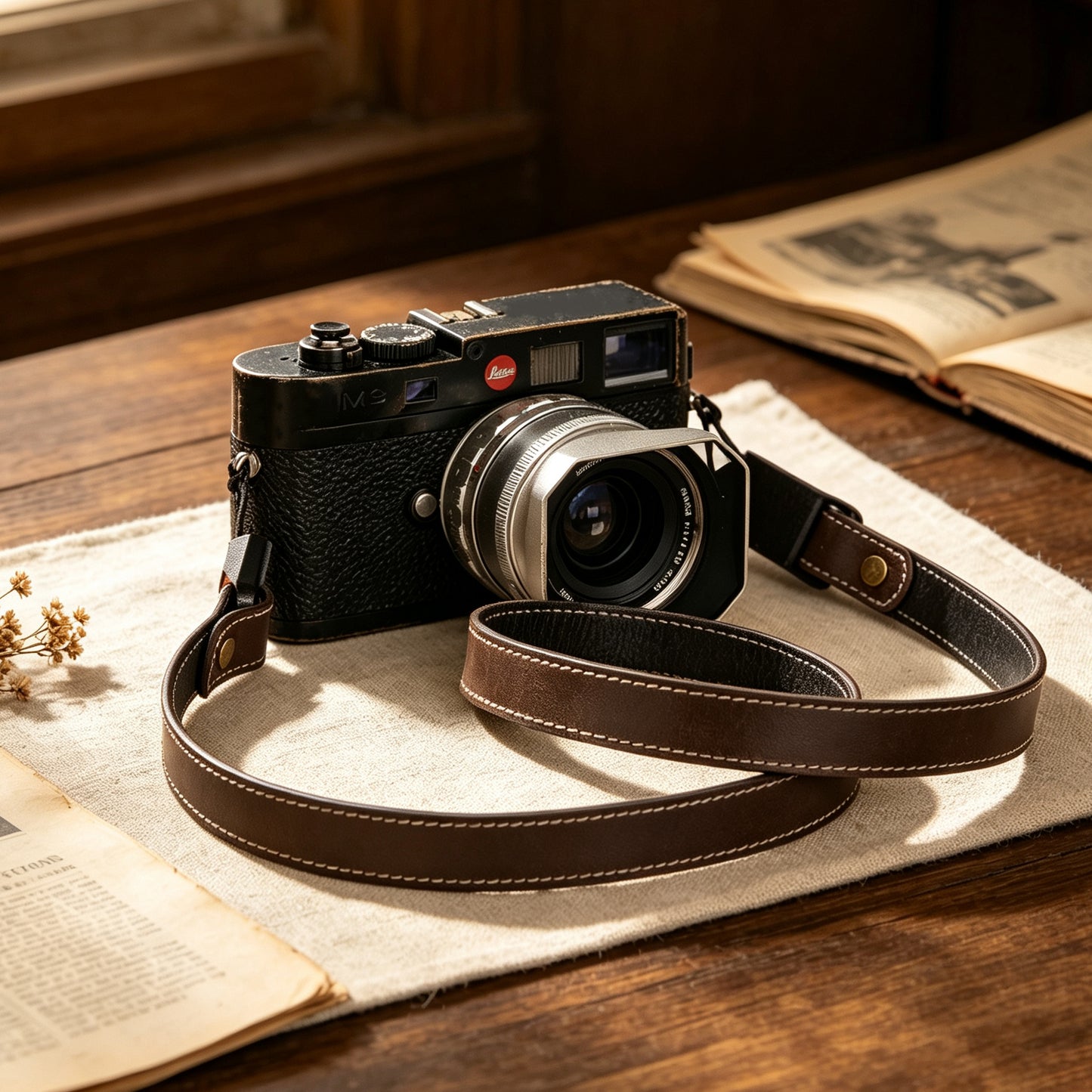 White frog Waxed Vegetable-Tanned Cowhide Leather Camera Strap