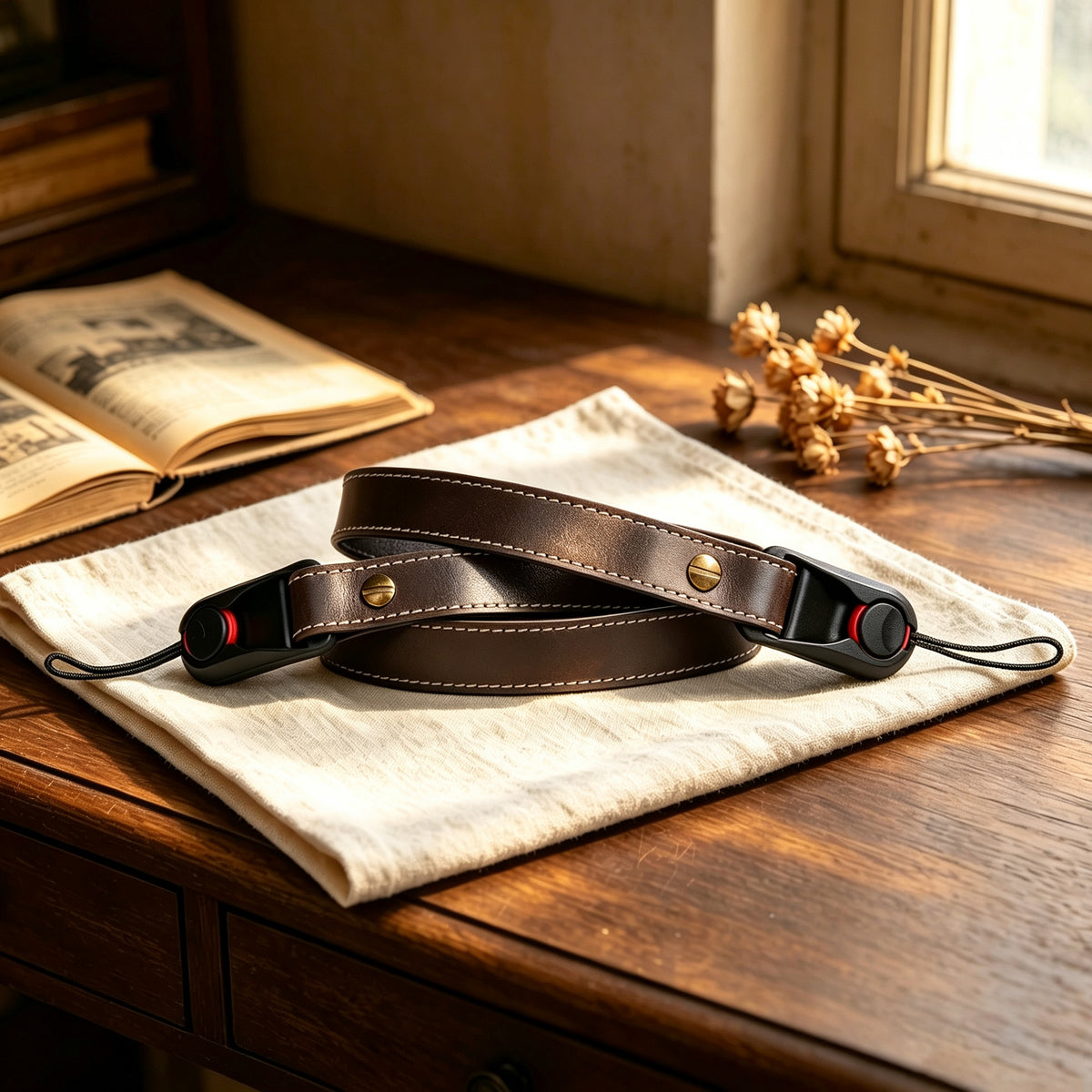 White frog Waxed Vegetable-Tanned Cowhide Leather Camera Strap