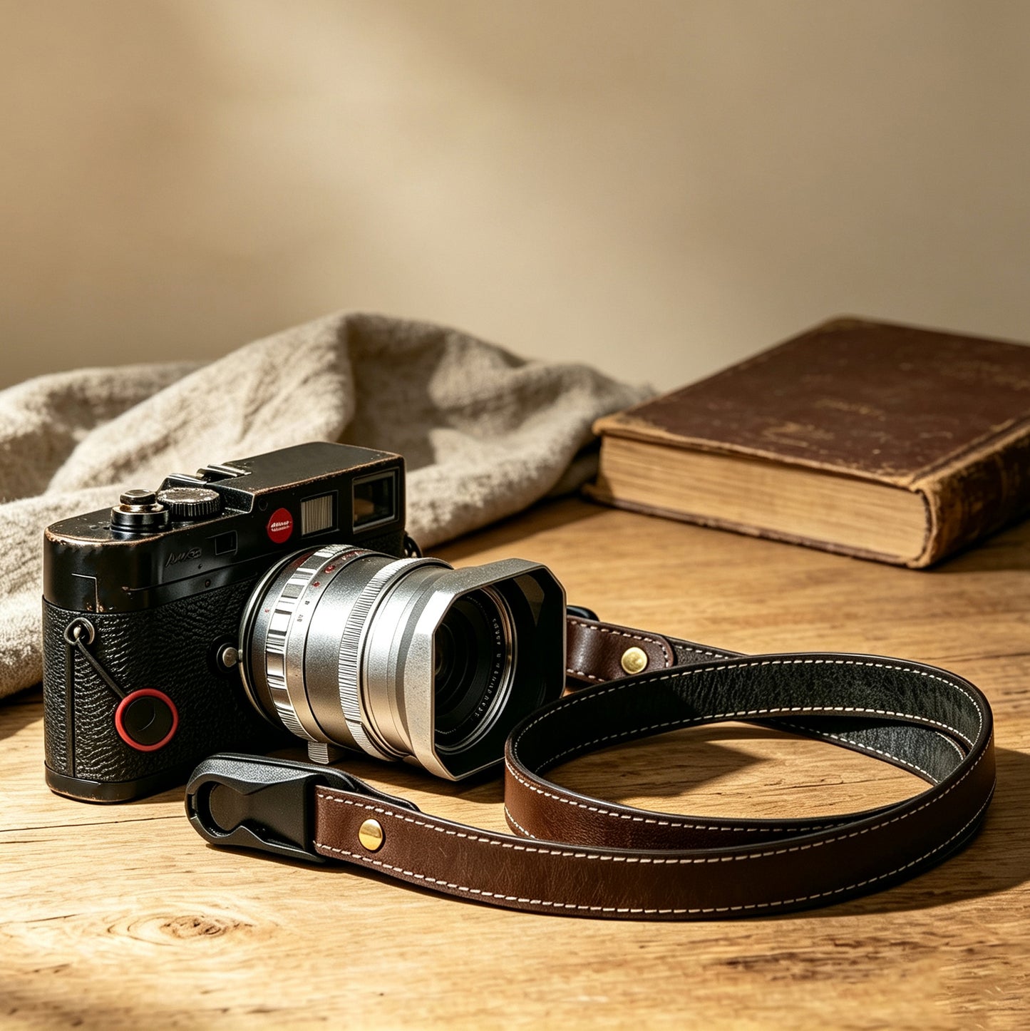 White frog Waxed Vegetable-Tanned Cowhide Leather Camera Strap