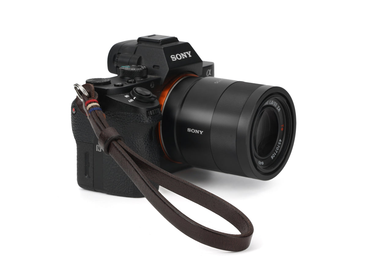 Cowhide Leather Camera Wrist Strap with Colored Thread