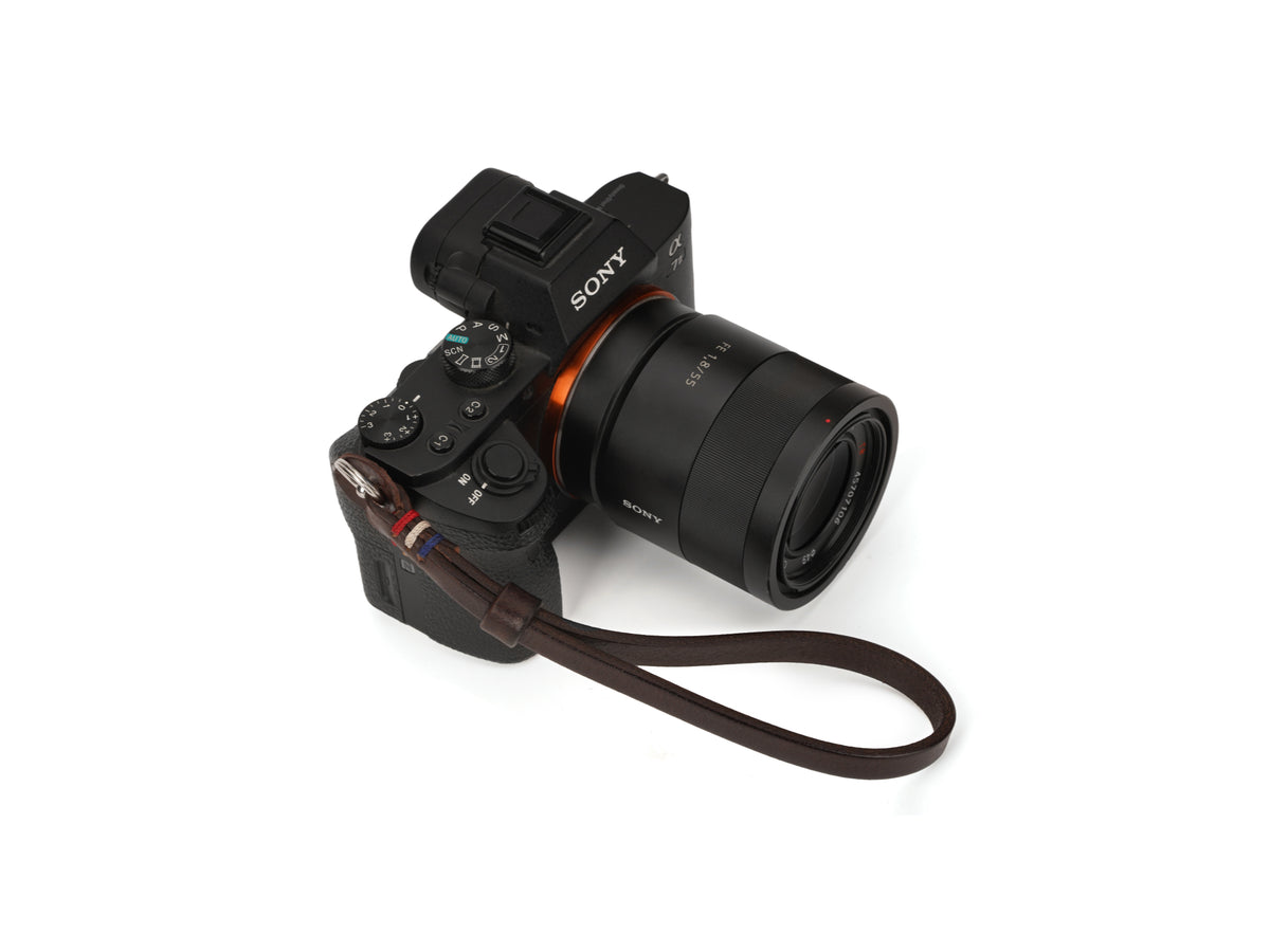 Cowhide Leather Camera Wrist Strap with Colored Thread